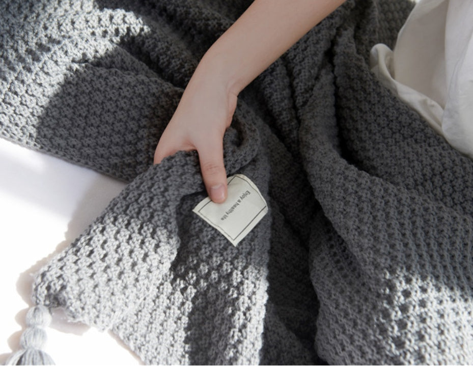 YarnAura Fringed Knitting Wool Blanket