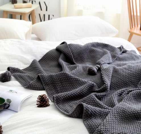 WarmWisp Nordic Fringed Knit Ball Wool Blanket