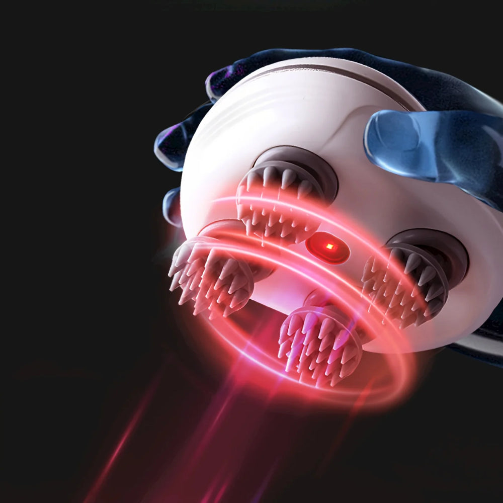 Close-up of a dental device with red light on a black background