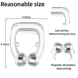 Snoring device with measurements and features on a white background