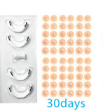 Packaging of adhesive patches with a tray on a white background