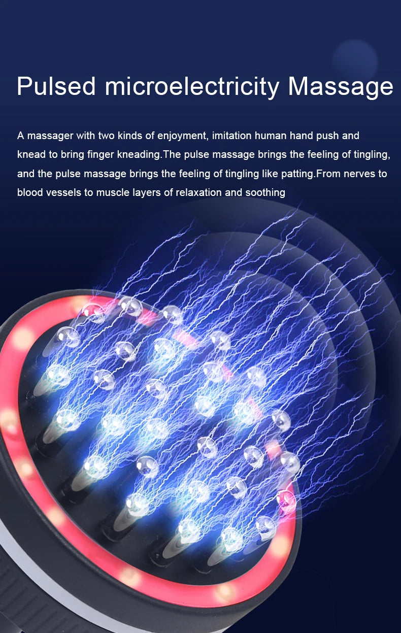 Massage device with pulsed microelectricity technology on a dark background