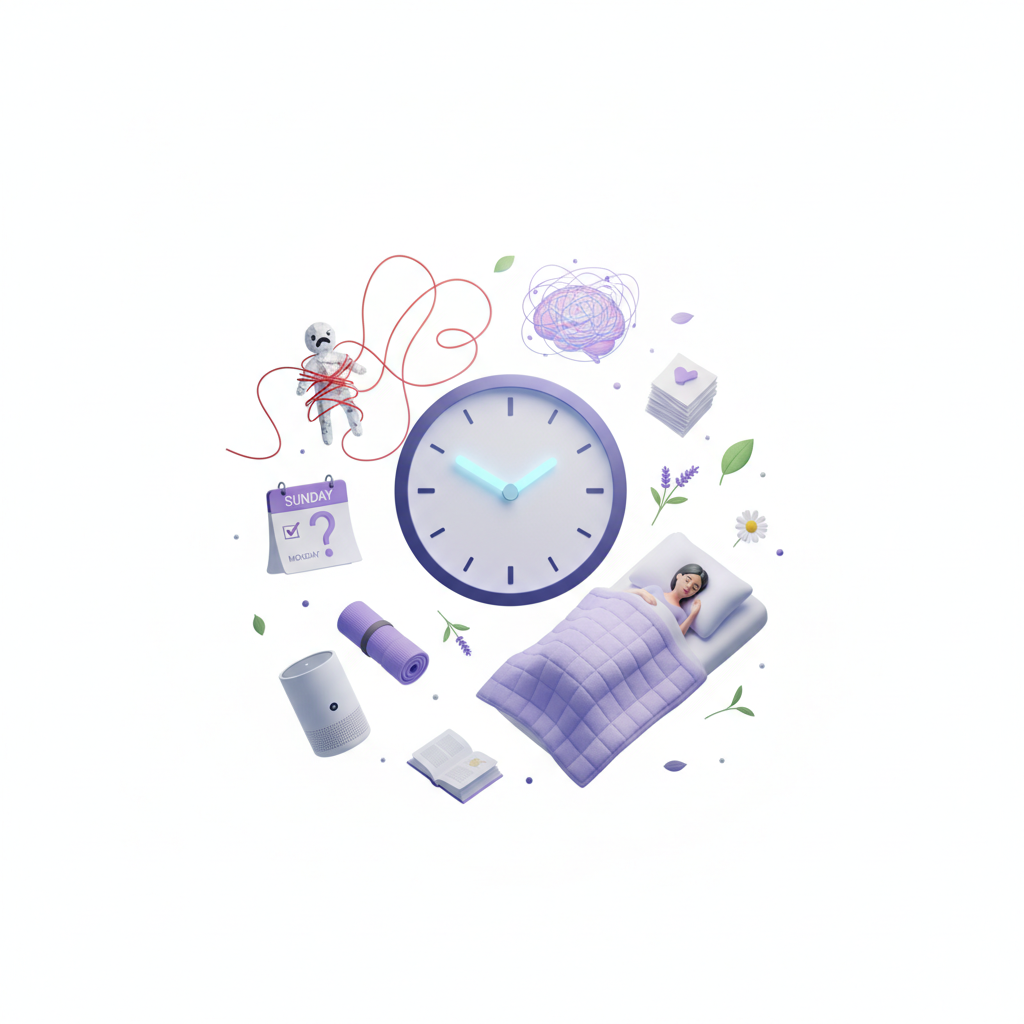 A vibrant, clear image on a pure white background illustrates Sunday night insomnia.