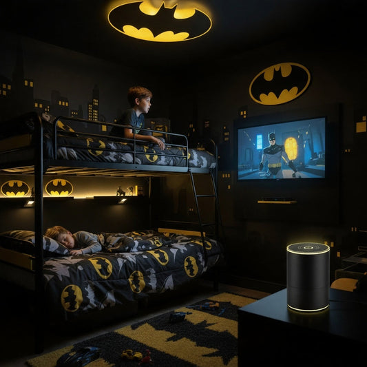 White noise machine masking city noise in urban apartment