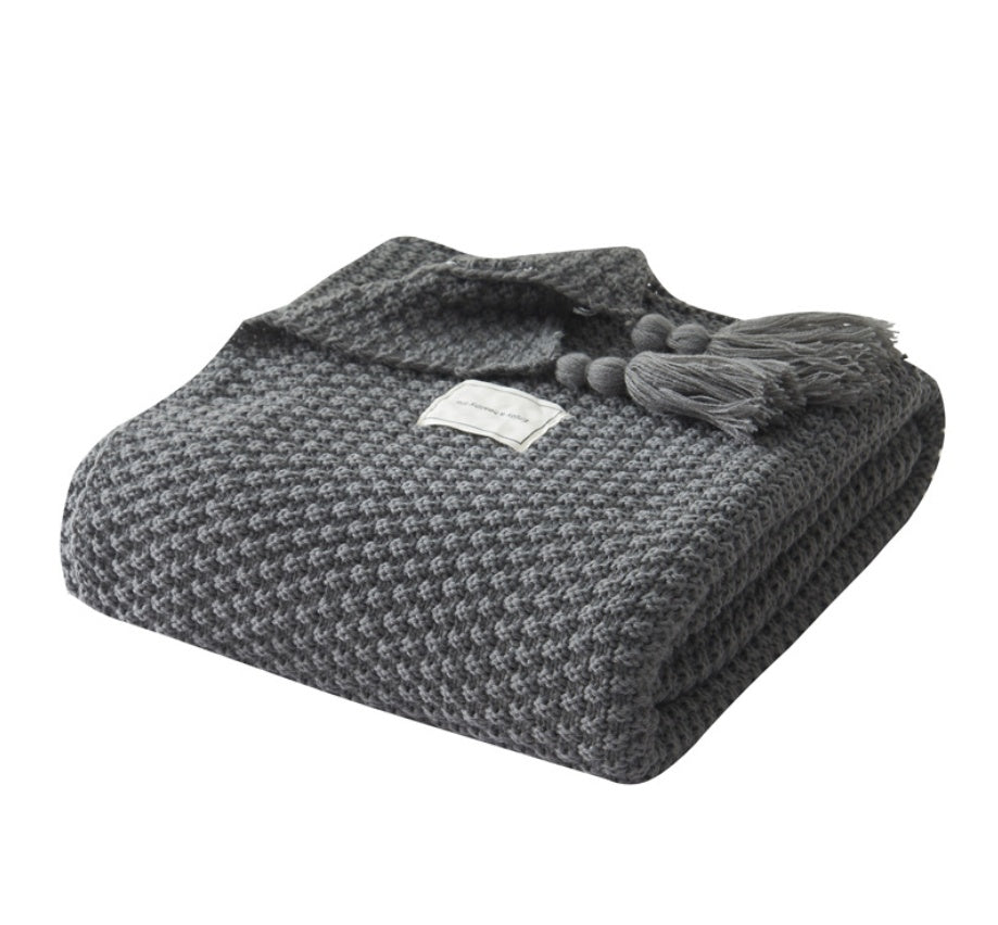 YarnAura Fringed Knitting Wool Blanket