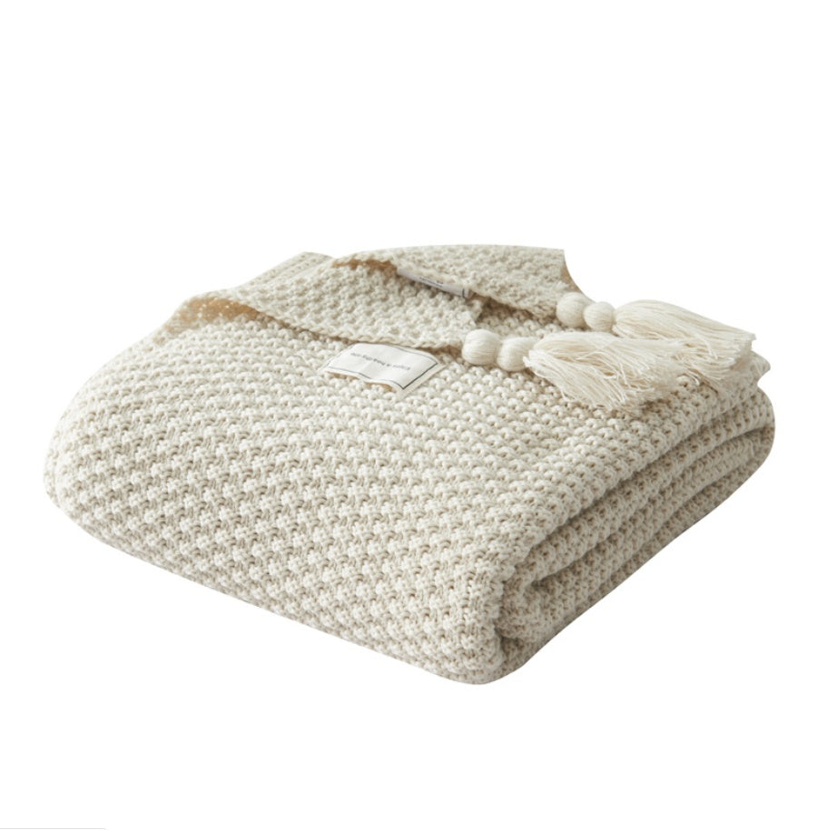 YarnAura Fringed Knitting Wool Blanket