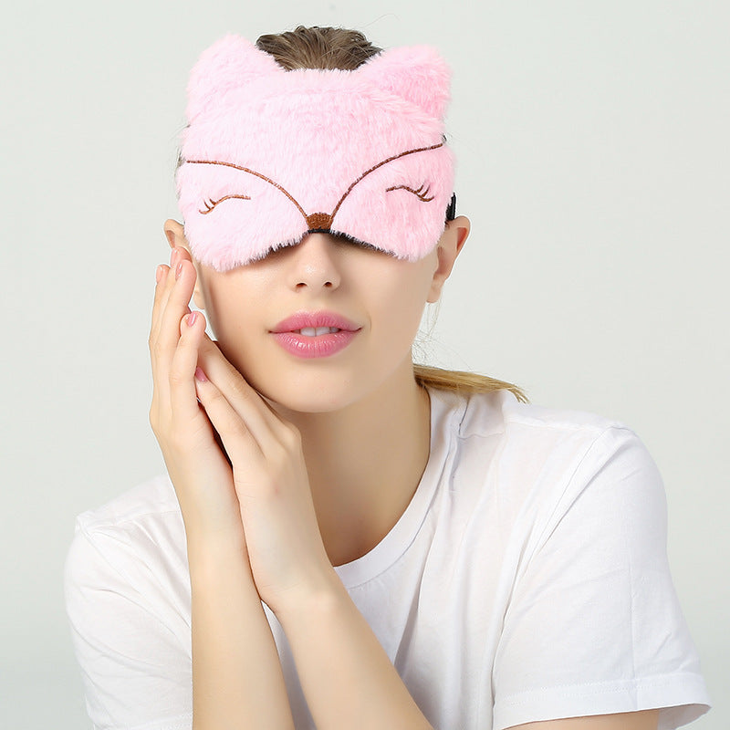 Fluffzx Sleep Eye Mask Cartoon Cute Plush Blackout Comfort for Travel & Home