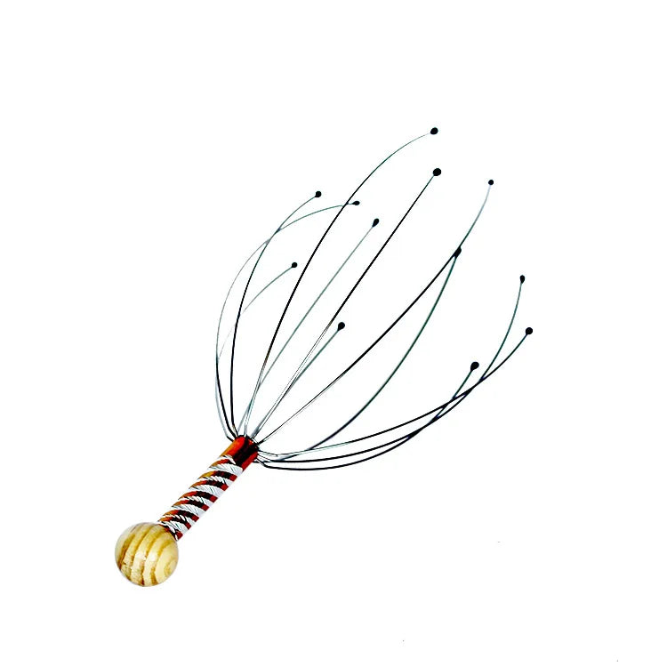 Massage wand with a striped handle on a white background