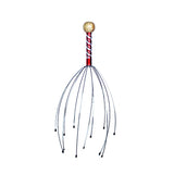 Massage tool with a wooden handle and metal ends on a white background