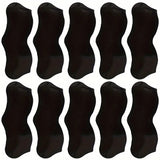 Multiple black shoe covers arranged in a grid on a white background