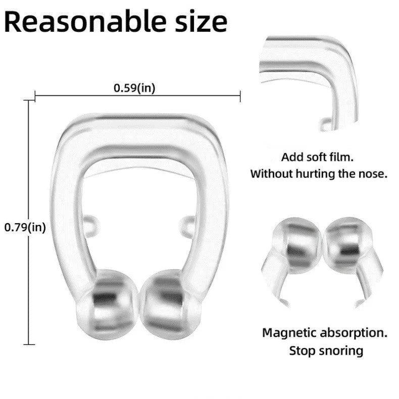 Snoring device with measurements and features on a white background