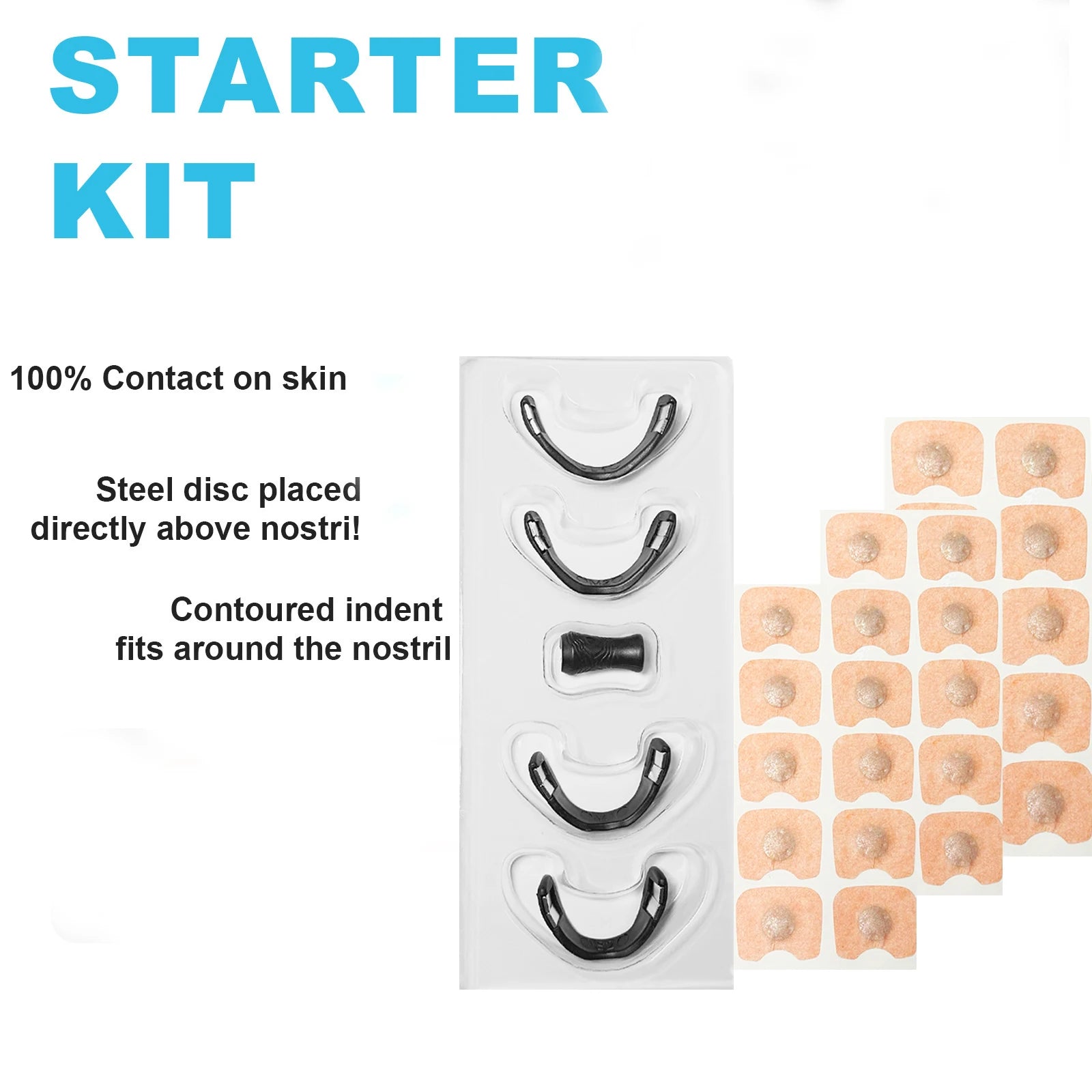 Nose ring starter kit with nose rings and contact discs on a white background