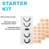 Nose ring starter kit with nose rings and contact discs on a white background
