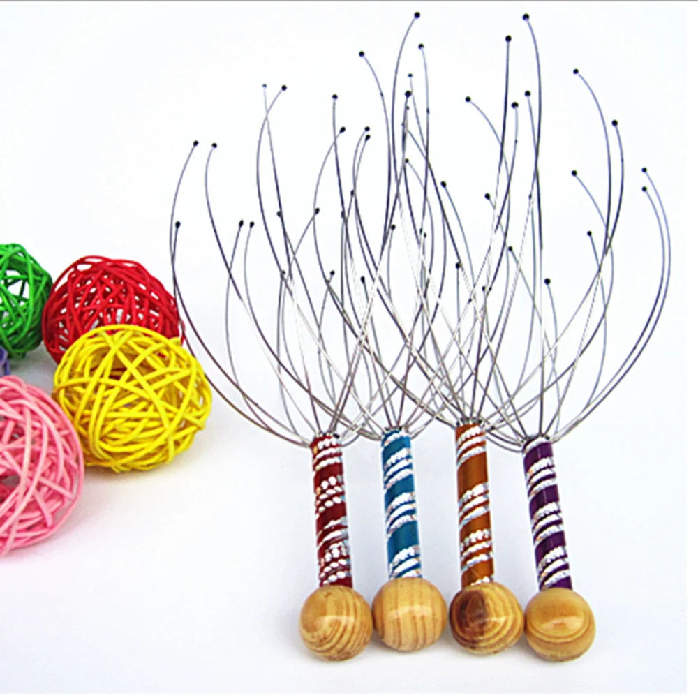 Set of cat toys with wooden bases and colorful yarn balls on a white background