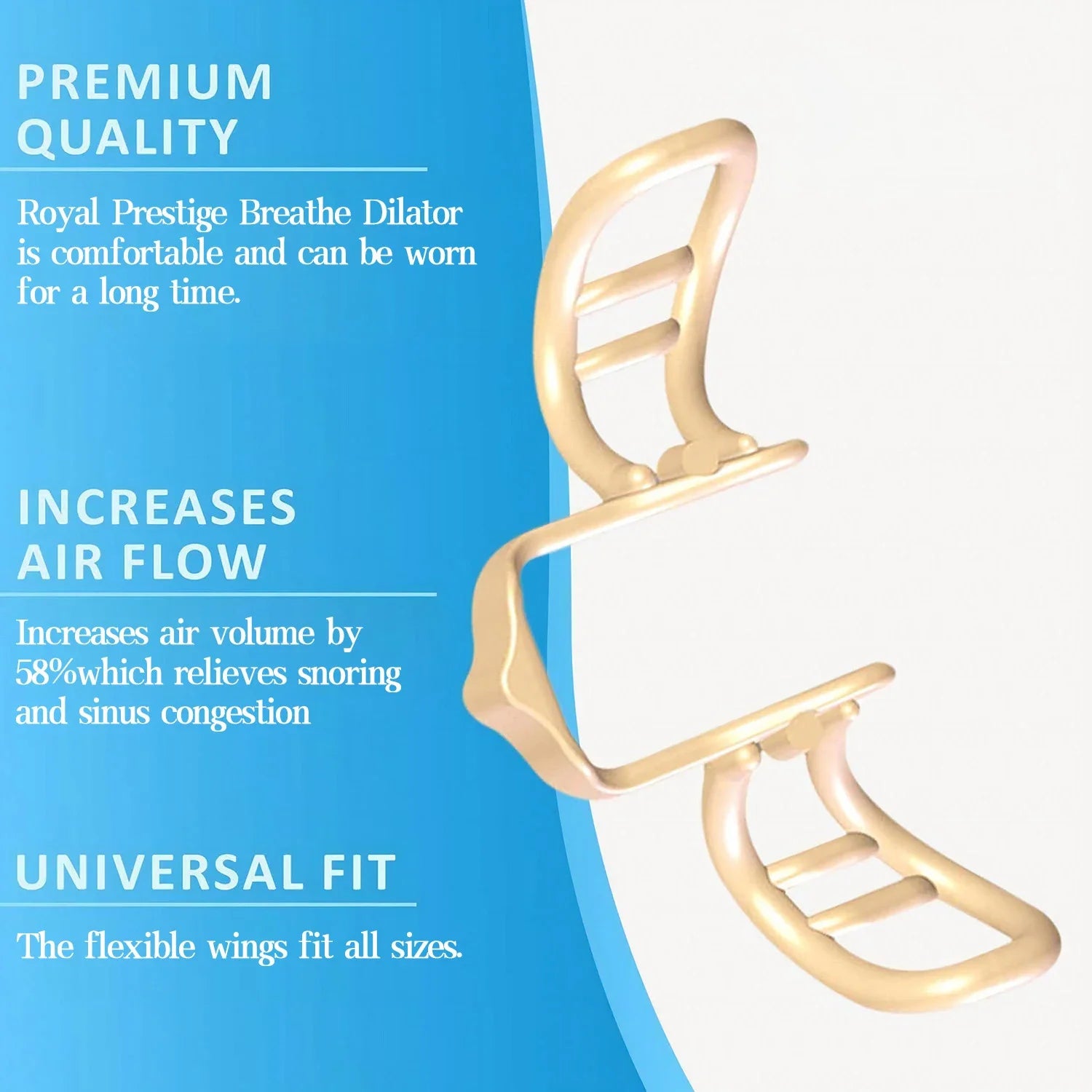 Gold dilator with text on a blue and white background