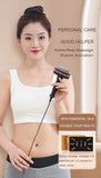 Woman holding a massage tool with text about personal care and muscle activation.