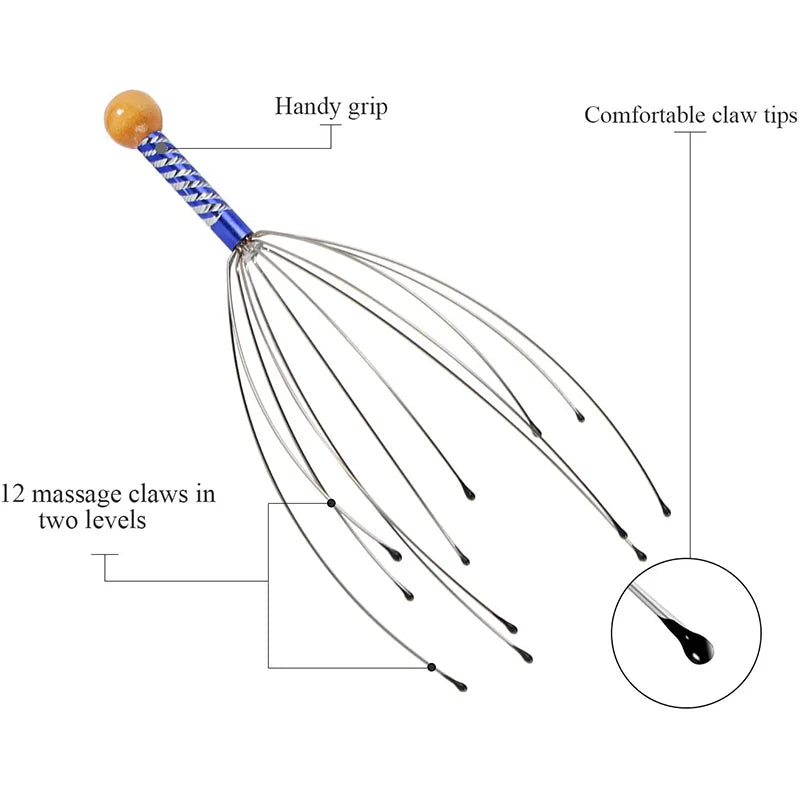 Diagram of a massage tool with labeled parts on a white background