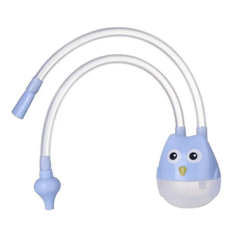 Blue and white children's straw with cartoon face on a white background