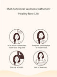 Illustrations of a woman with lifestyle habits on a white background, labeled as 'Multi-functional Wellness Instrument Healthy New Life'.