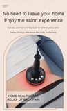 Home health care device for back pain relief with text on a beige background