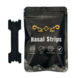 Black packaging of nasal strips with gold decorative elements on a white background